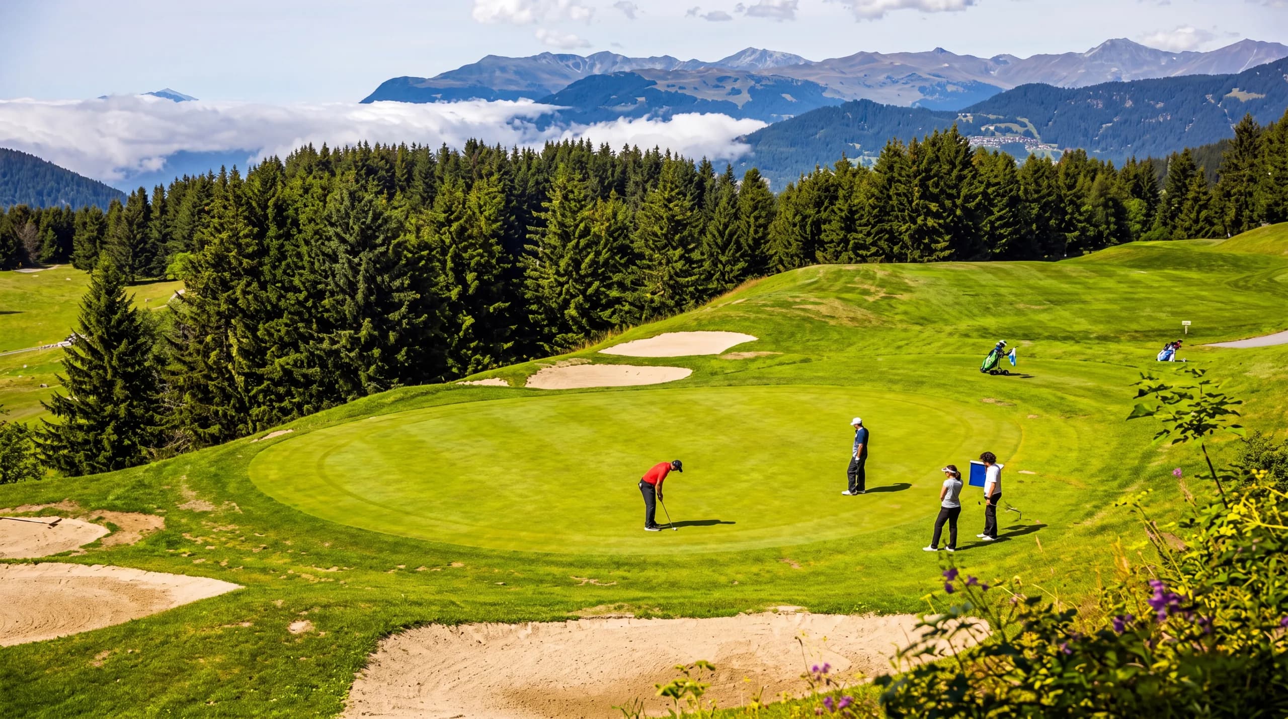 Parcours de golf 18 trous de Méribel en été sur les pistes