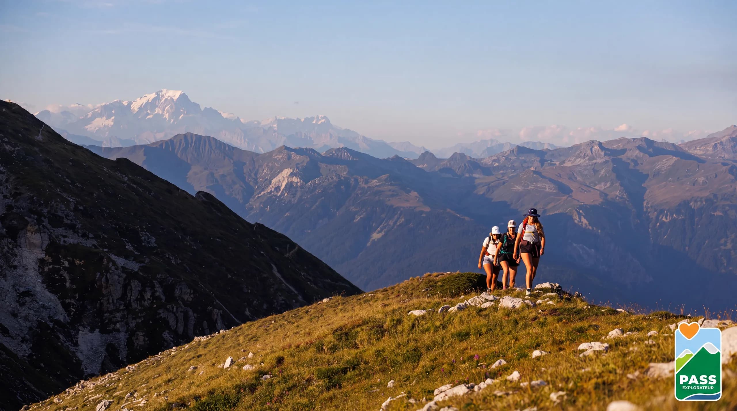 Paysage alpin depuis les hameaux du Raffort, domaine des 3 Vallées en arrière-plan